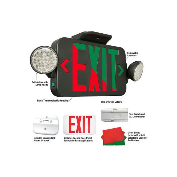 Hubbell Lighting Hubbell LED Emergency/Exit Combo with Field Selectable Red or Green LEDs, Black, 120/277V CCRGB - main